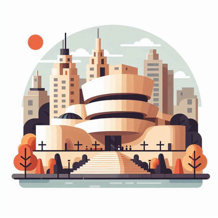 City landscape with modern architecture. Vector illustration in flat design style.のイラスト素材