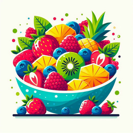 Fruit salad in a bowl. Vector illustration of a fresh fruit salad.のイラスト素材