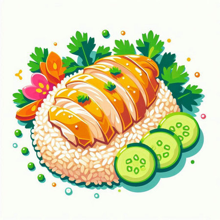 Illustration of a salmon sushi with rice and cucumber on a white backgroundのイラスト素材