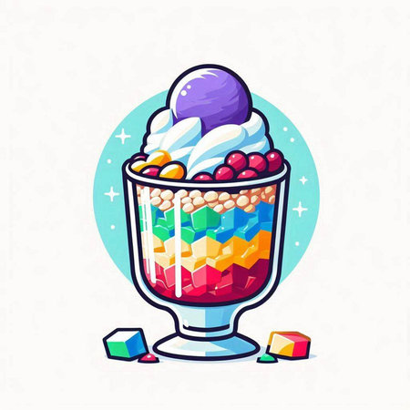 Colorful ice cream vector illustration. Ice cream in a glass cupのイラスト素材