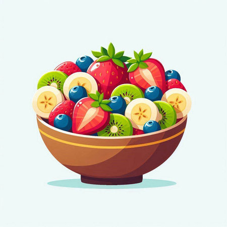 Fruit salad in a bowl. Vector illustration of a fresh fruit salad.のイラスト素材