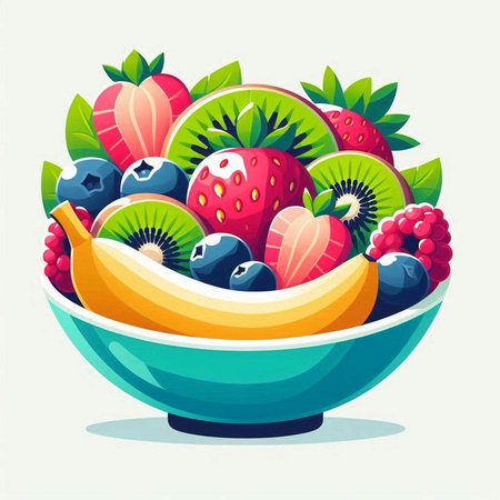 Fruit in a bowl. Vector illustration of a fruit bowl.のイラスト素材