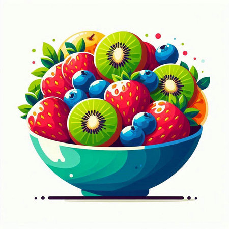 Vector illustration of a bowl full of fresh fruits. Healthy food.のイラスト素材