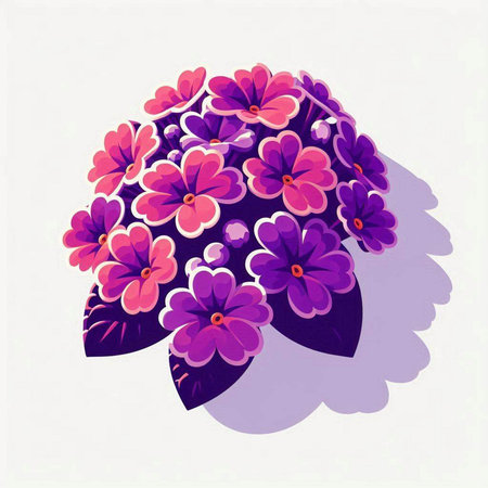 Illustration of a bouquet of purple flowers on a white backgroundのイラスト素材