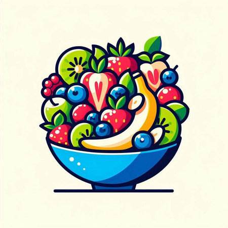 Fruit salad in a bowl. Vector illustration of a healthy food.のイラスト素材