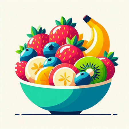 Fruit salad in a bowl. Vector illustration in flat style.のイラスト素材