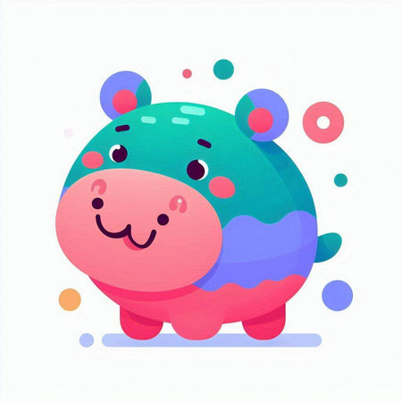 Cute hippopotamus on white background. Cute cartoon character. Vector illustration.のイラスト素材