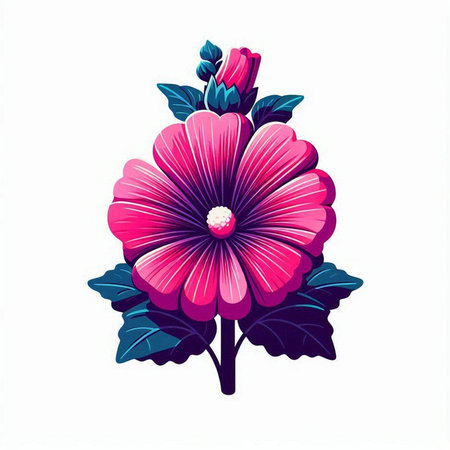 Pink hibiscus flower isolated on white background. Vector illustration.のイラスト素材