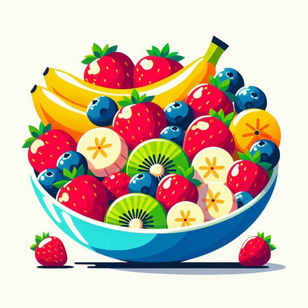 Fruit salad in a bowl. Vector illustration in cartoon style.のイラスト素材