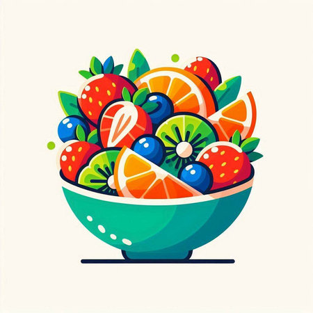 Fruit salad in a bowl. Vector illustration in flat style.のイラスト素材