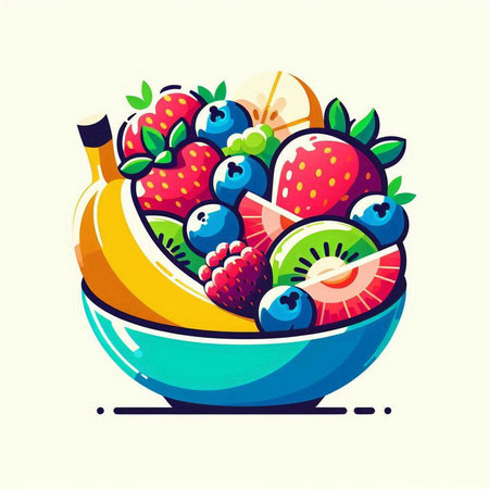 Fruit salad in a bowl. Healthy food. Vector illustration.のイラスト素材