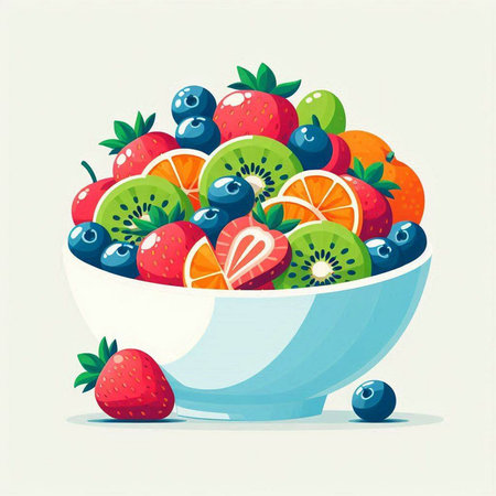 Illustration of a bowl full of fresh fruits. Vector illustration.のイラスト素材
