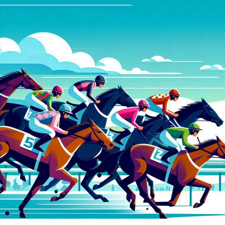 Jockeys racing on a racecourse. Illustration in vector formatのイラスト素材