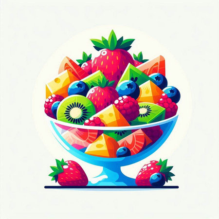 Fruit salad in a glass bowl. Vector illustration of a fruit salad.のイラスト素材