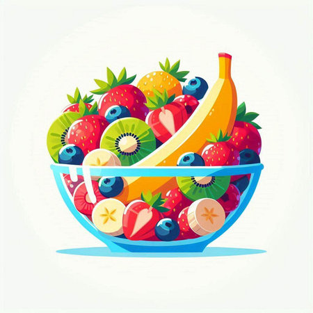 Fruit salad in a bowl. Vector illustration of fresh fruits.のイラスト素材