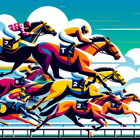 Jockeys racing on equestrian race, vector illustration.のイラスト素材