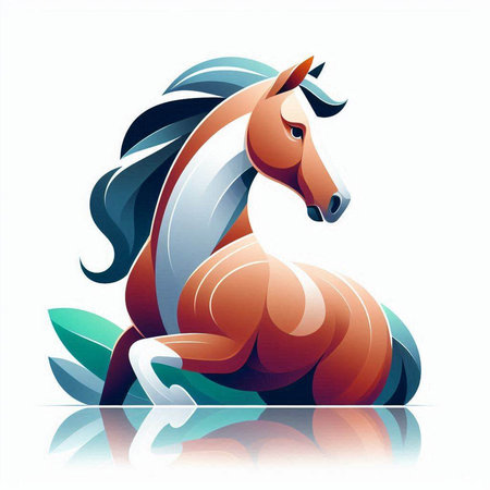 Horse with long mane and tail on white background, vector illustrationのイラスト素材