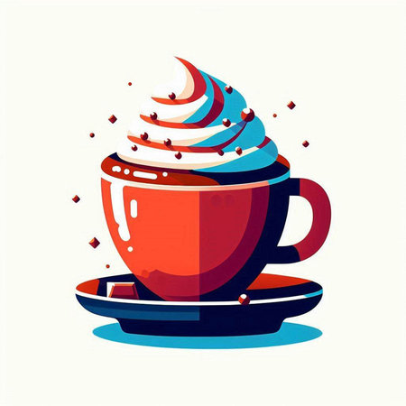 Cup of coffee with whipped cream and candy. Vector illustration.のイラスト素材