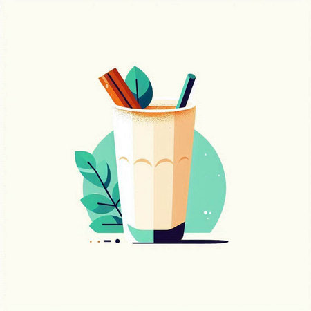 Milkshake with cinnamon and mint. Vector illustration in flat styleのイラスト素材