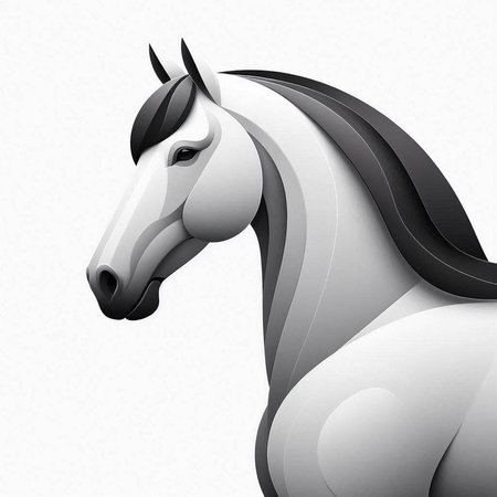 White horse with a black mane on a white background. 3d renderingのイラスト素材