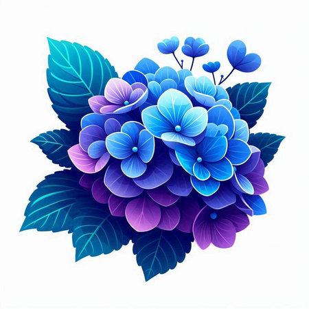 Blue hydrangea flowers on white background. Vector illustration.のイラスト素材