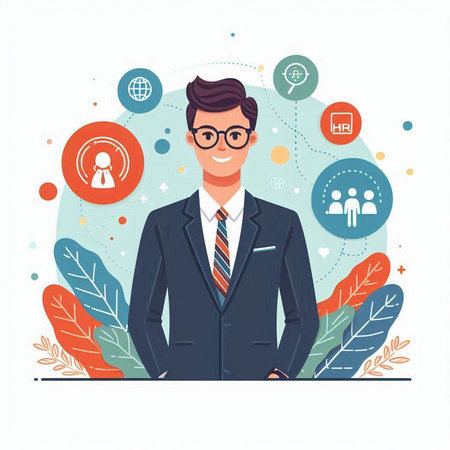 Businessman in a suit and glasses. Flat style vector illustration.のイラスト素材