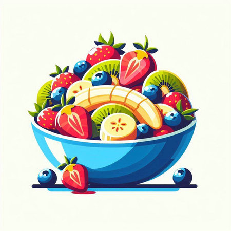Fruit salad in a blue bowl. Vector illustration for your designのイラスト素材