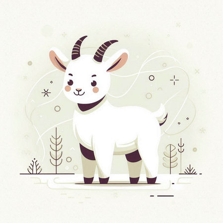 Cute goat in the forest. Vector illustration in flat style.のイラスト素材
