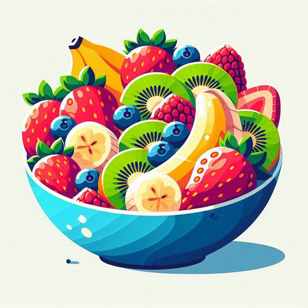 Vector illustration of fresh fruit in a bowl. Fresh fruit salad.のイラスト素材