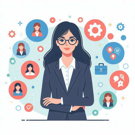 Vector illustration of a businesswoman in a business suit and glasses.のイラスト素材