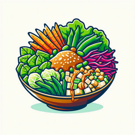 Vegetable salad in a bowl. Vector illustration on white background.のイラスト素材