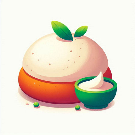 Illustration of a delicious mozzarella cheese with green olivesのイラスト素材