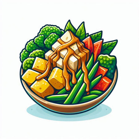 Vegetable soup with tofu in a bowl. Vector illustration.のイラスト素材