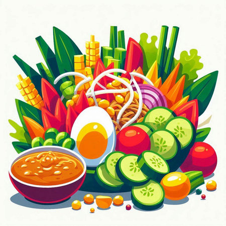 Vegetarian food vector illustration. Healthy eating concept. Fresh vegetables and eggs.のイラスト素材