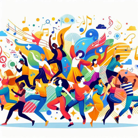 Dancing people. Music party. Vector illustration in flat style.のイラスト素材