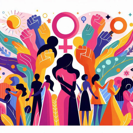Women's Day. Feminism concept. Vector illustration with hand drawn women.のイラスト素材