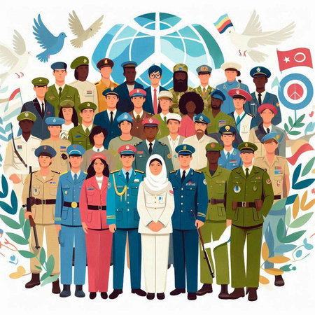 People of different nationalities and religions. Group of men and women in uniform.のイラスト素材