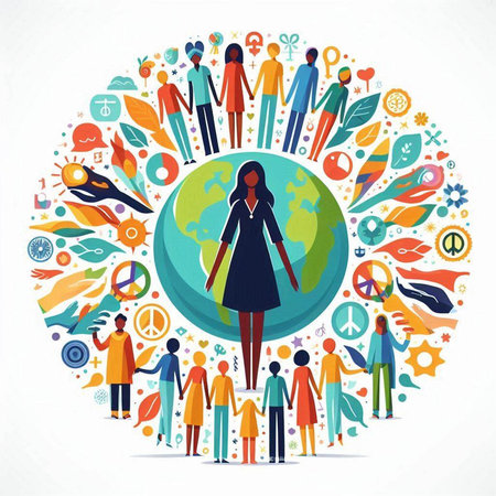 World Population Day concept. People around the globe. Vector illustration.のイラスト素材