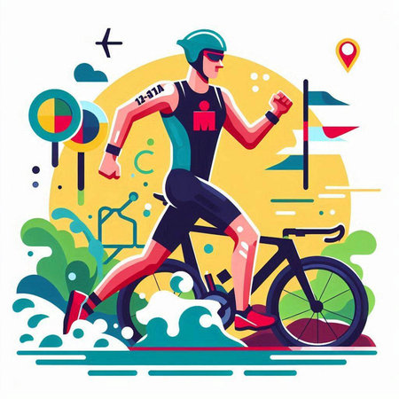 Cyclist in sportswear running on road. Vector flat illustration.のイラスト素材
