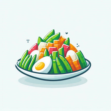 Vegetable salad in plate. Vector illustration on white background.のイラスト素材