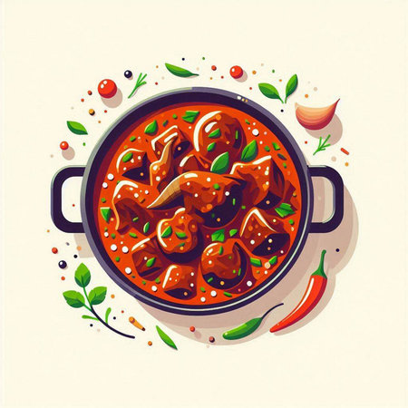 Meatballs in tomato sauce. Vector illustration of a traditional Spanish dish.のイラスト素材