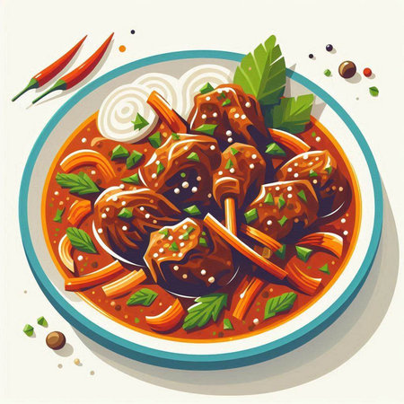 Beef Bourguignon stewed in tomato sauce. Vector illustration.のイラスト素材