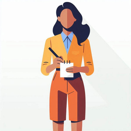 businesswoman with notepad and pen in hand, illustration in vector formatのイラスト素材