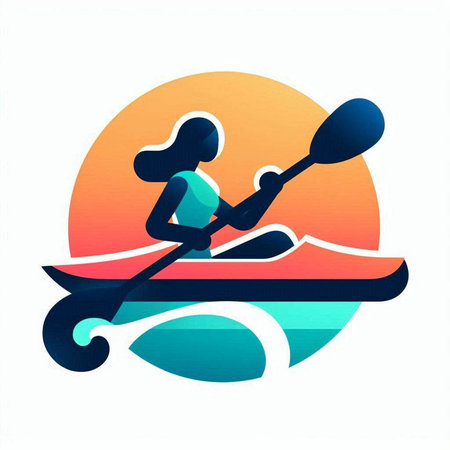 Kayaking icon, vector illustration. Canoeing on the river.のイラスト素材