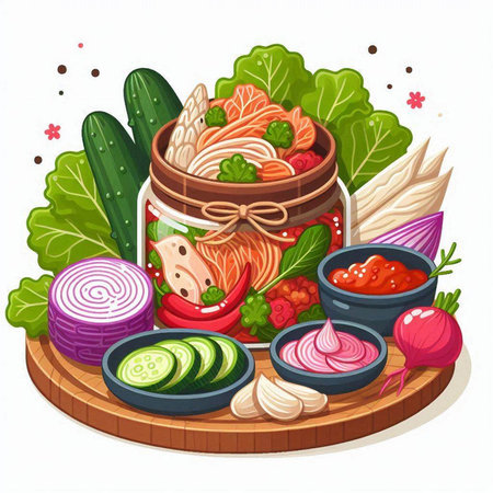 Salad in a jar with vegetables and meat. Vector illustration.のイラスト素材