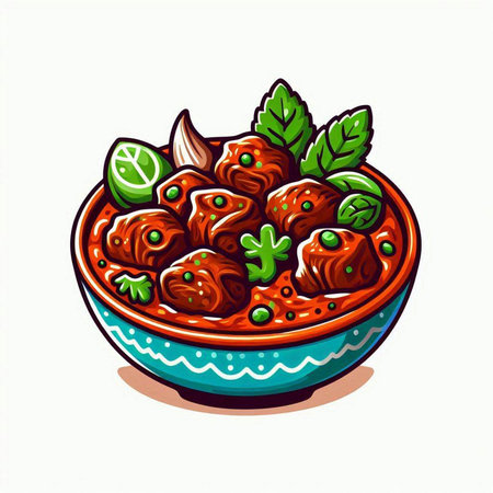 Vector illustration of a bowl of beef meatballs in tomato sauce.のイラスト素材