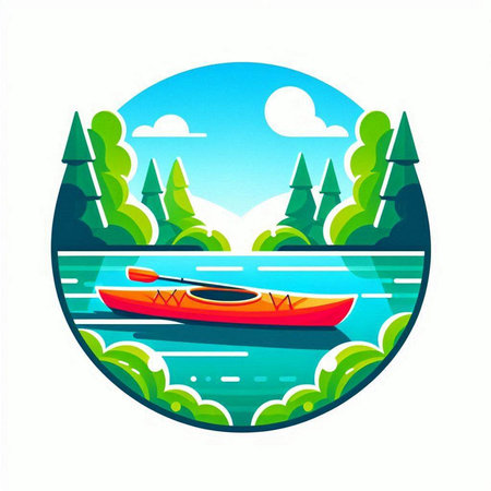 Kayak on the lake. Vector illustration in a flat style.のイラスト素材
