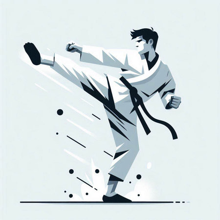 Martial arts. Karate fighter in motion. Vector illustration.のイラスト素材