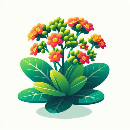Illustration of a green plant with red flowers on a white backgroundのイラスト素材
