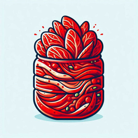 Illustration of a vase with a red pattern on a blue backgroundのイラスト素材